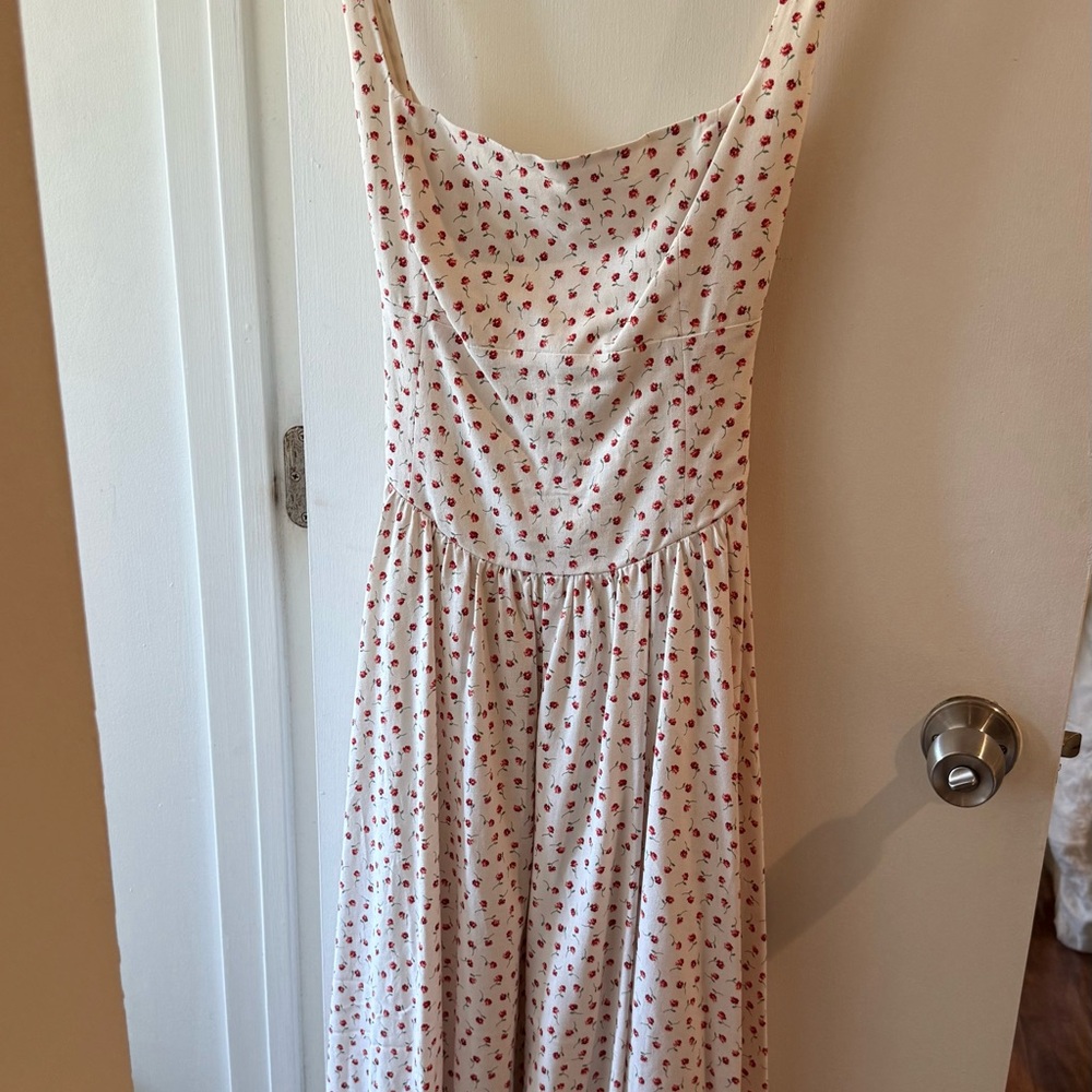Caroline Constas Ivory Dress with Scarlet Floral Design